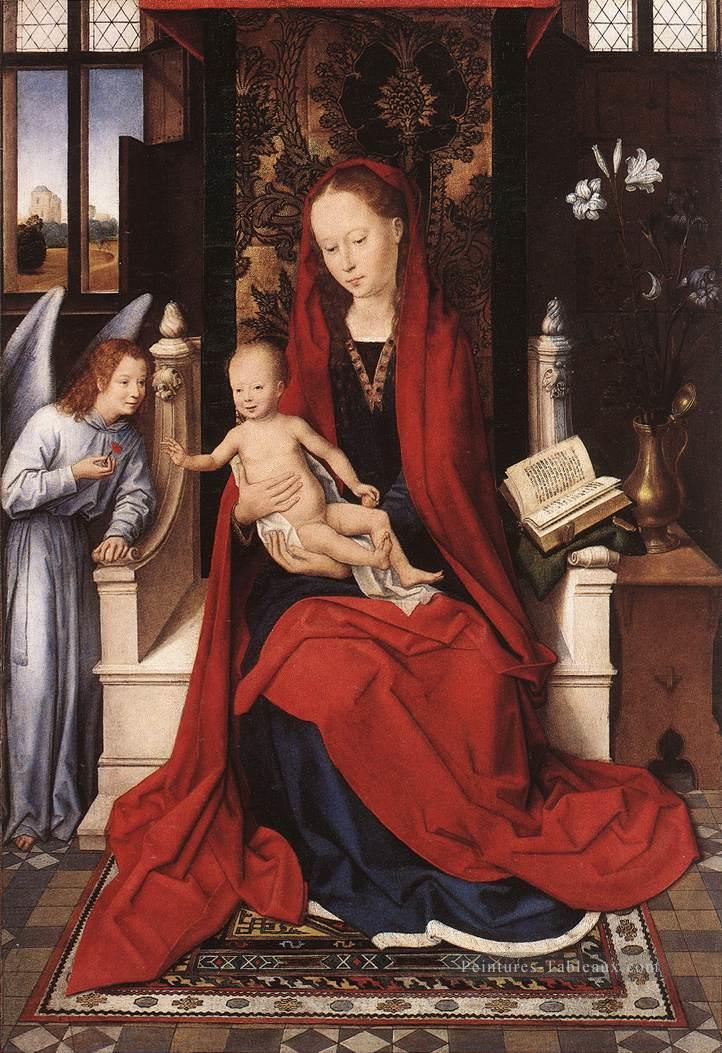 Vierge intronisée avec Enfant et Ange 1480 hollandais Hans Memling Peintures à l'huile